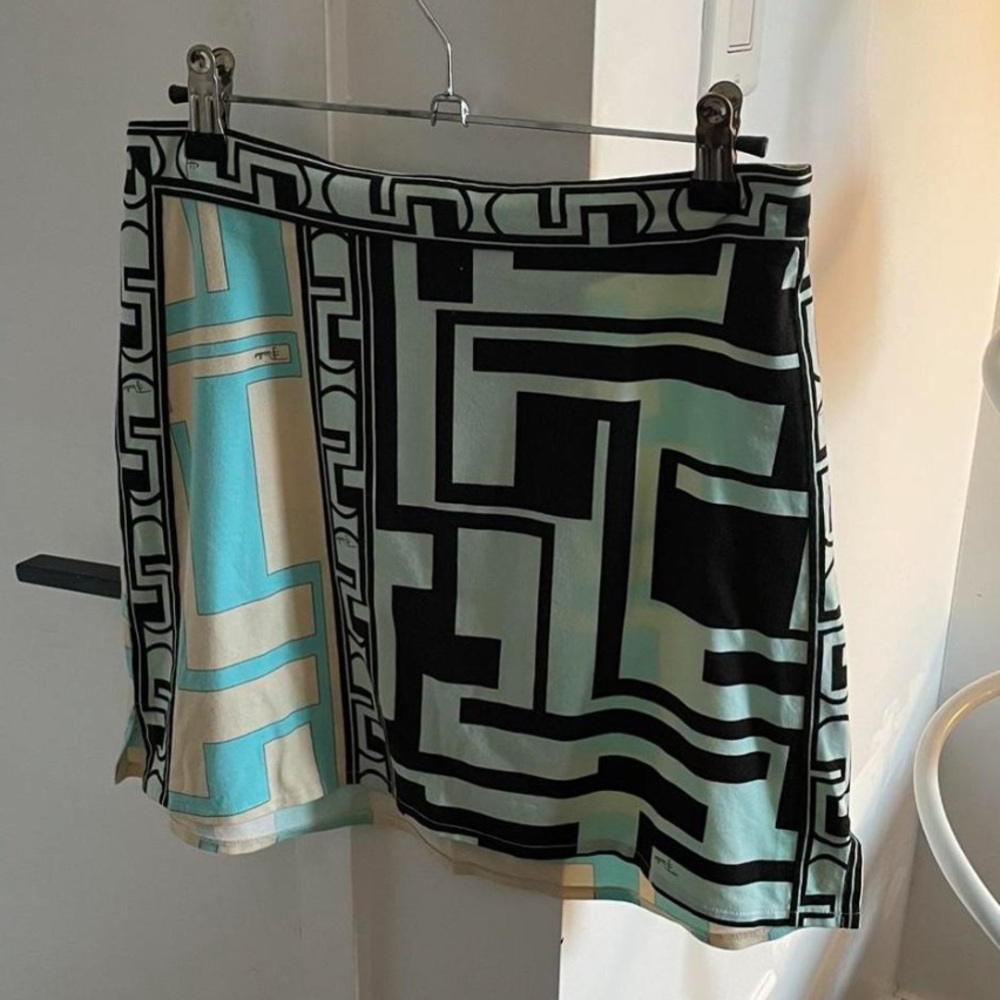 Emilio Pucci Black and Aqua Geometric Mini Skirt
